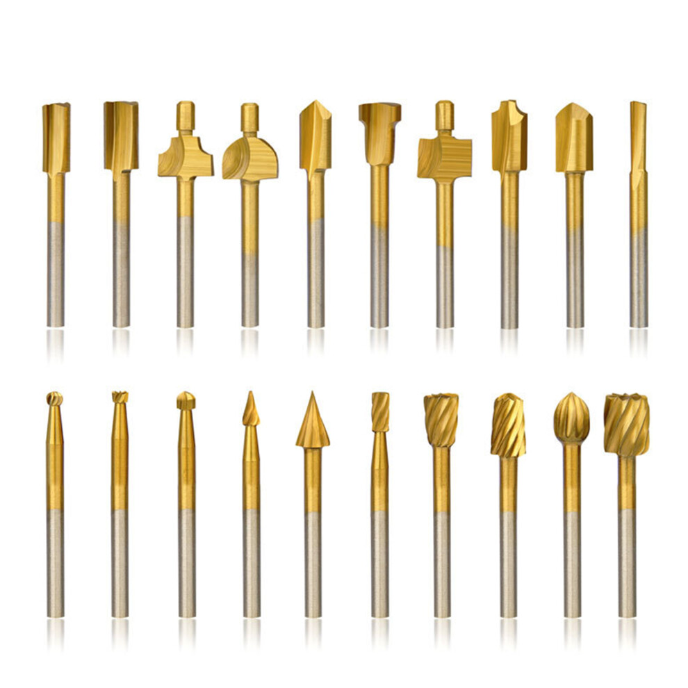 10Pcs 1/8''(3Mm) Shank Hss Rotary Router Bits-Titanium Plating 7754000095858