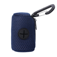 Mesh Fabric Dog Poop Bag Dispenser with Zipper | Large Capacity Portable Navy Blue Bag Holder for Walking Outdoors