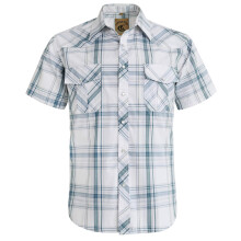COEVALS CLUB Heren Western Cowboy Korte Mouw Parelmoeren Drukknoop Casual Plaid Werkoverhemden (Wit Plaid #28 XL)
