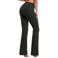 BUBBLELIME 2931333537 4 Styles Damen High Waist Bootcut Yogahose - Basic Nylon_OLIVEgRAY L-29 Innennaht
