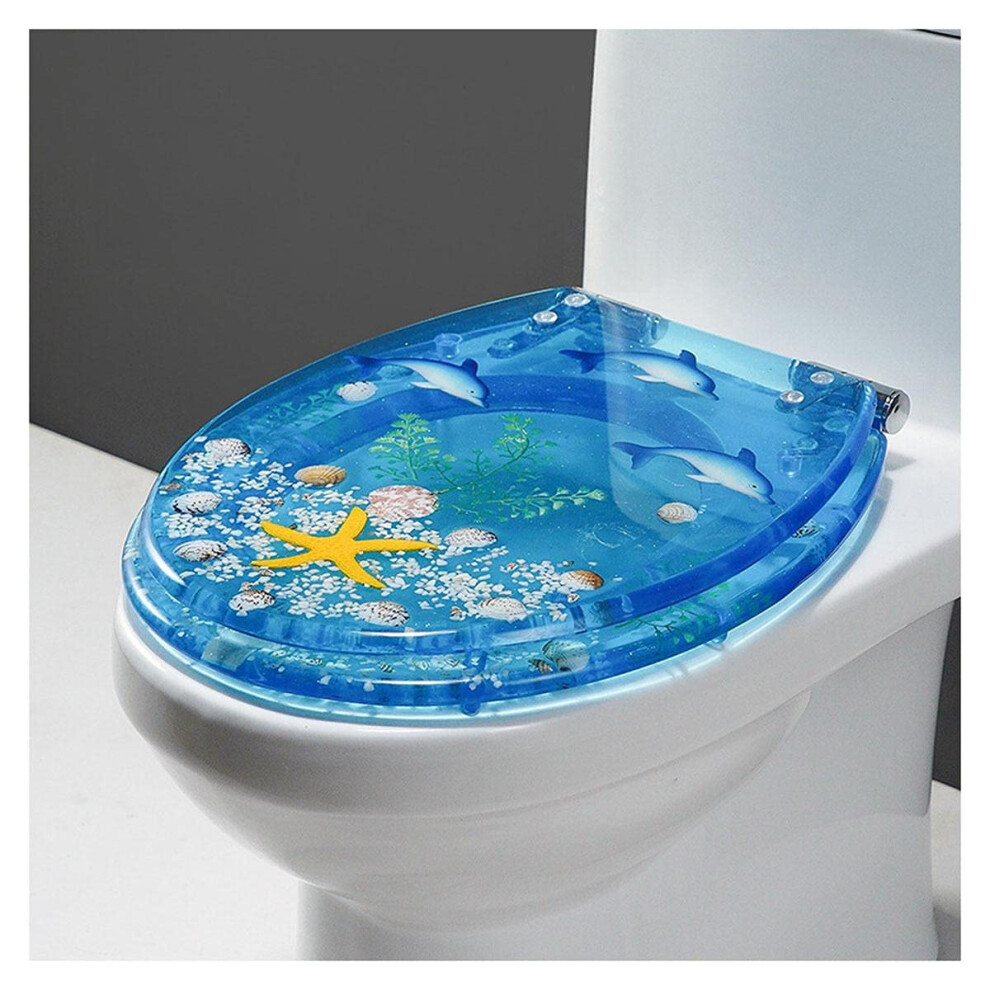 Toilet Seat Slow Close Resin 3D Seashells Dolphin Starfish Heavy Duty For U/V/O Type Toilets Elongated L 9084446796339