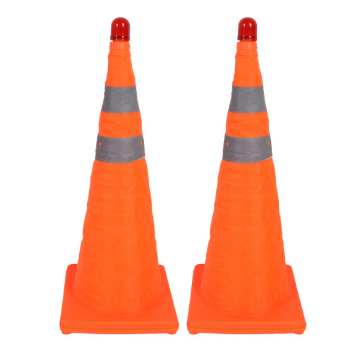 Foldable Traffic Cones 70cm with Reflective Strips & Warning Light 2