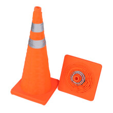 2PCS 70CM Orange Folding Traffic Cones with Reflective Collar for Parking & Roadway