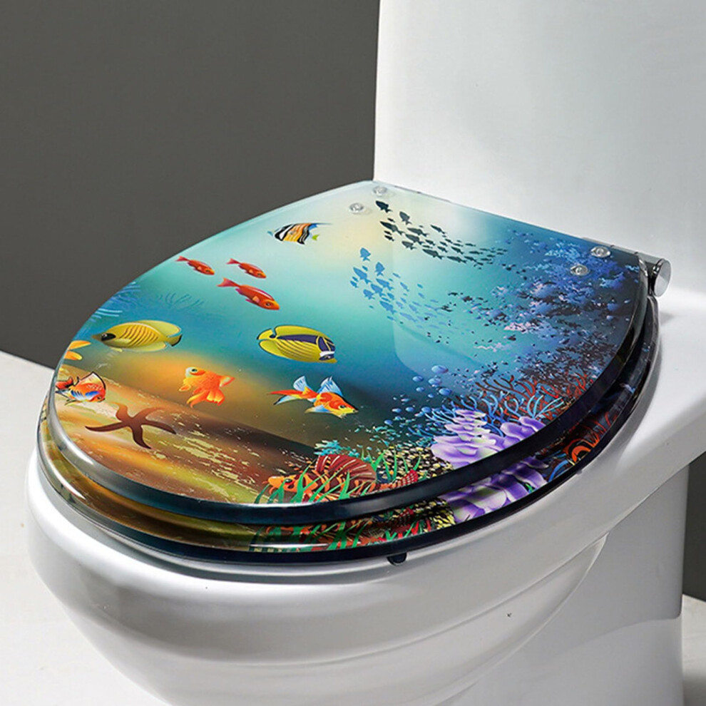 Resin Toilet Seat With Ocean Shells Cover, Quiet Close Slow Close, Quick Release, Stainless Steel Hinges 9016109717597