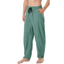perdontoo Mens Linen Cotton Loose Fit Casual Lightweight Elastic Waist Summer Pants (XX-Large, Green)