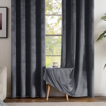 (Grey, 66" x 54") Thermal Insulated Curtains Ringtop Eyelet Velvet Crushed Curtain Pair with 2 Tiebacks