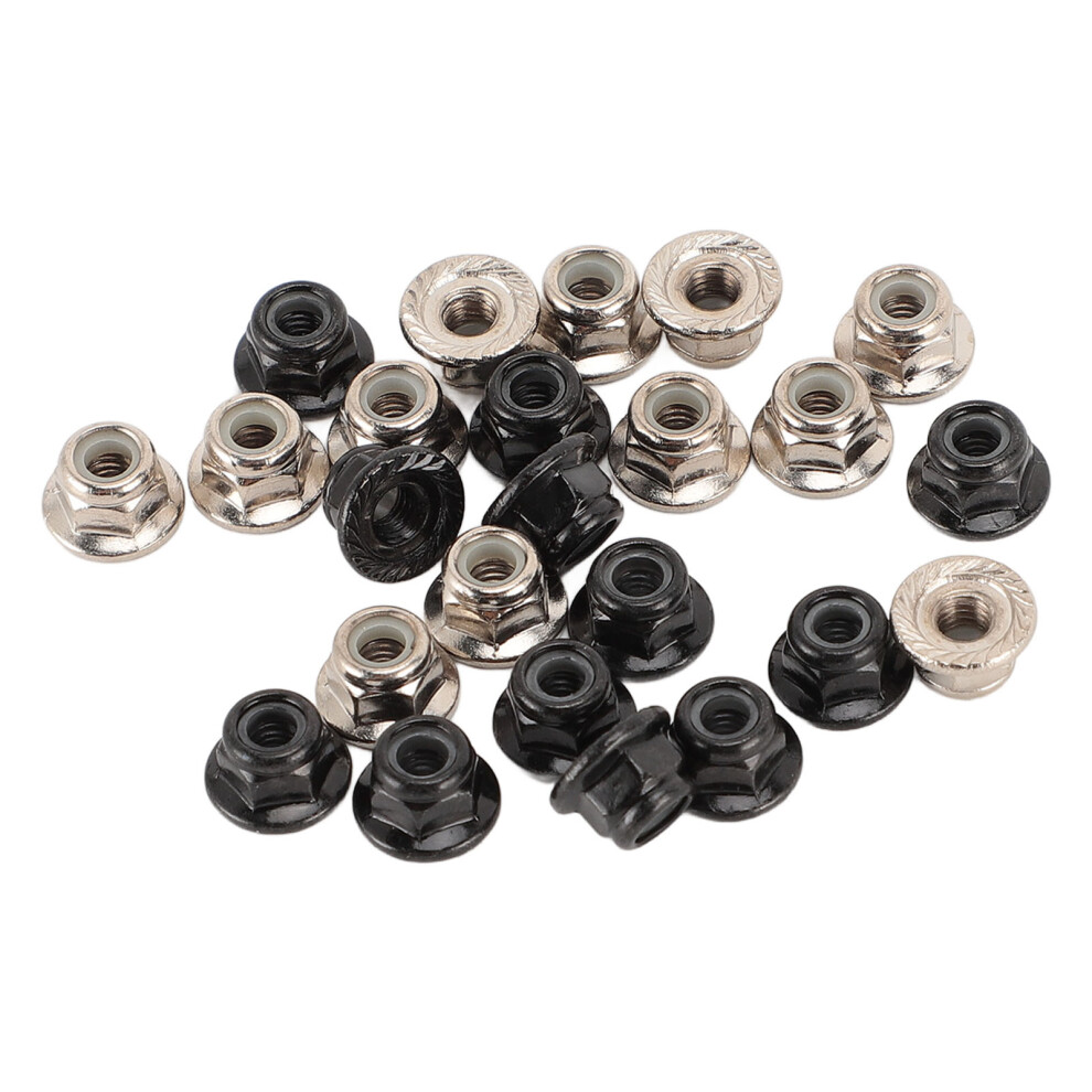 24Pcs M4 Flange Lock Nuts Metal Prevent Loosening Hex Black Silver 4351347893388