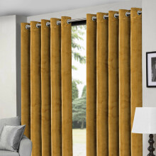(Mustard, 66" x 90") Thermal Insulated Curtains Ringtop Eyelet Velvet Crushed Curtain Pair with 2 Tiebacks