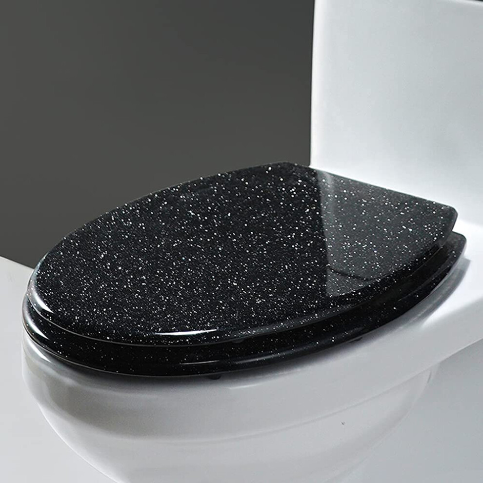 Glitter Toilet Seat Elongated Black With Non-Slip Bumpers Soft Close Easy Clean For Standard Toilets 6447073526435