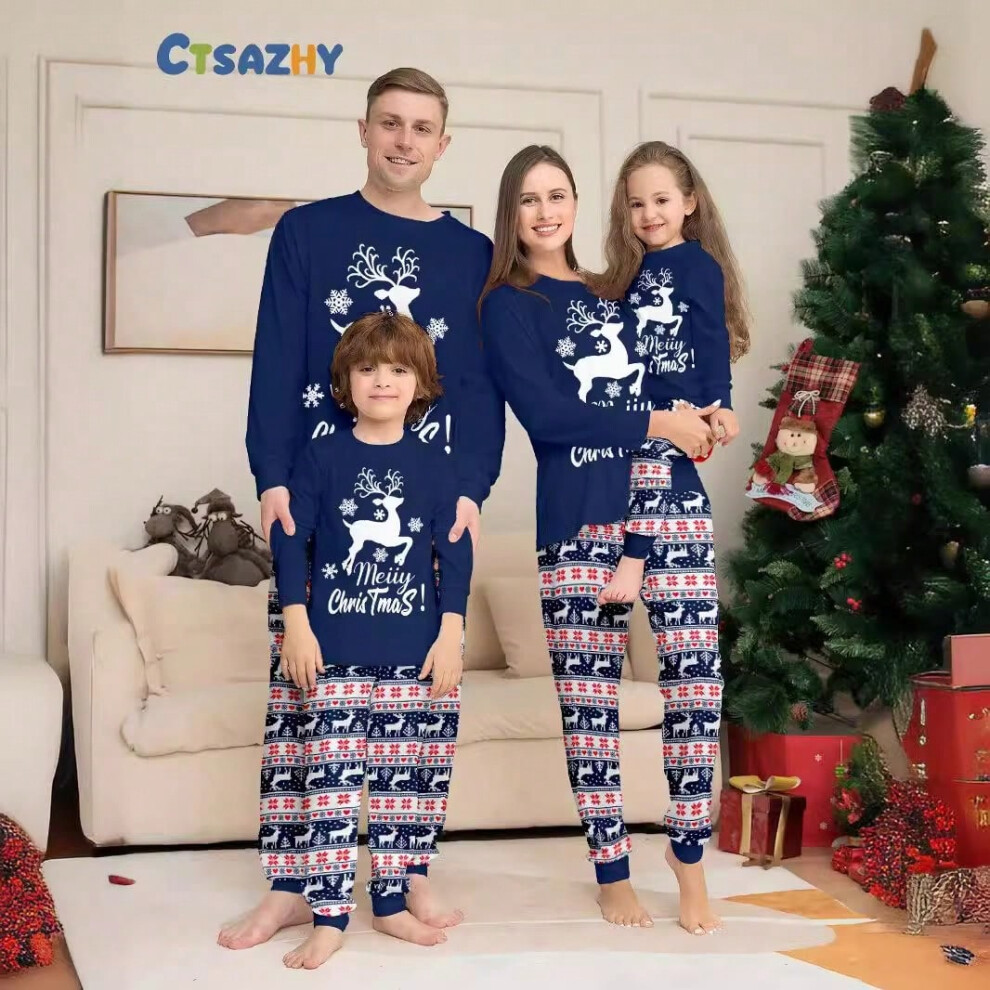 (Picture color, Dad S) Deer Letter Christmas Parent-Child Set Holiday Cartoon Pattern Home Clothes
