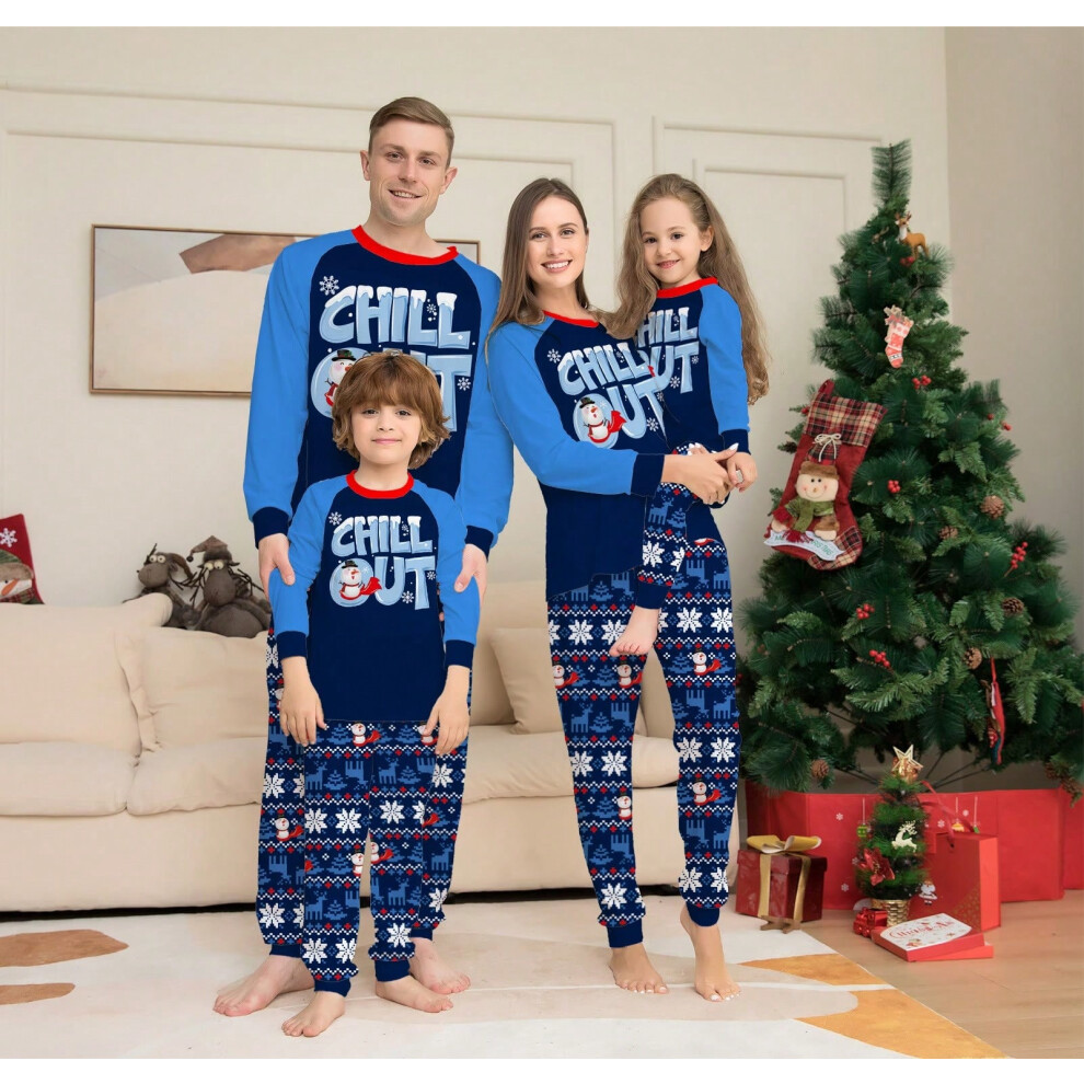 (Picture color, Dad M) Letter Snowflake Christmas Parent-Child Set Children's Holiday Long-sleeved Home Clothes Family Outfit