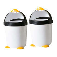Cute Penguin Trash Can with Lid Mini Plastic Wastebasket Set for Kids Room and Office Creative Animal Design 2pcs