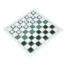 Tragbarer grüner PU-Leder-Checkersatz | Zusammenklappbares Brett, 35 cm