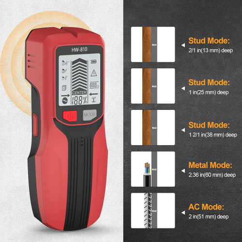 Advanced Handheld Wall Detector 5 in 1 Scanner for Precise Metal, Wood, Cable, and Stud Detection - Yellow 2