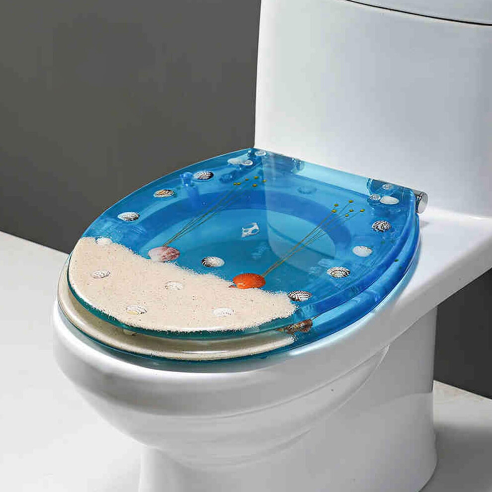 Resin Toilet Seat With Quick Release And Slow Close, Ocean Series Transparent 3D Effects, J Style 36X42cm, Stainless-Steel Hinges 6447073527760