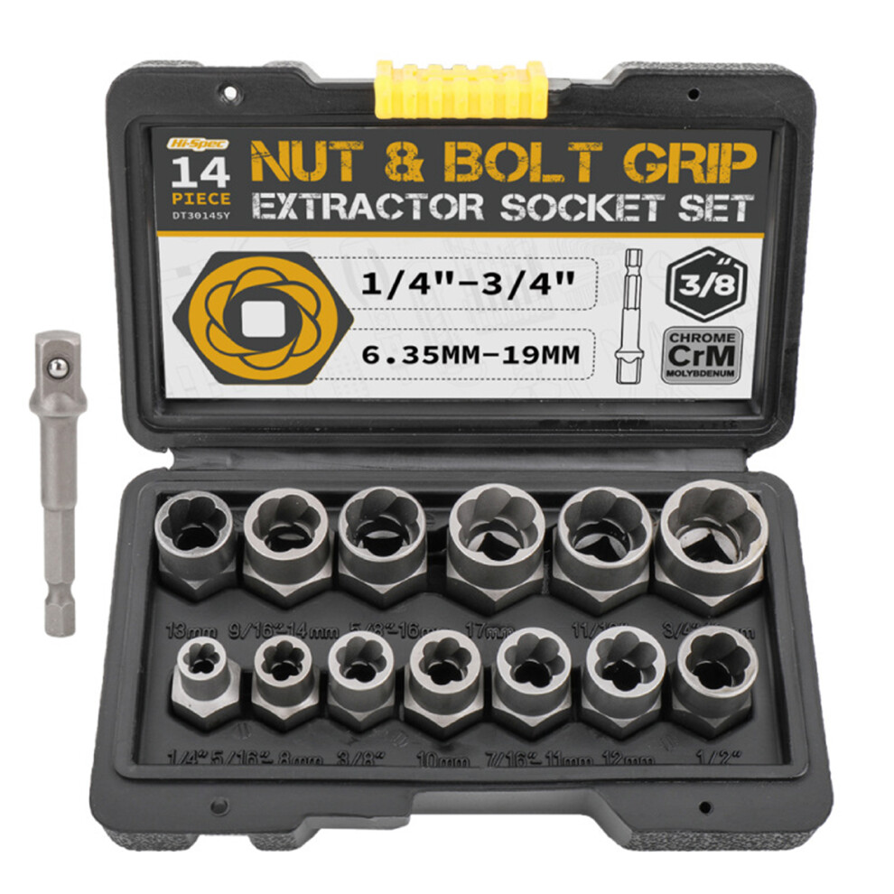 14 Pcs Damaged Screw Extractor Cr-Mo Steel Bolt Nut Remover Car 7754000097098