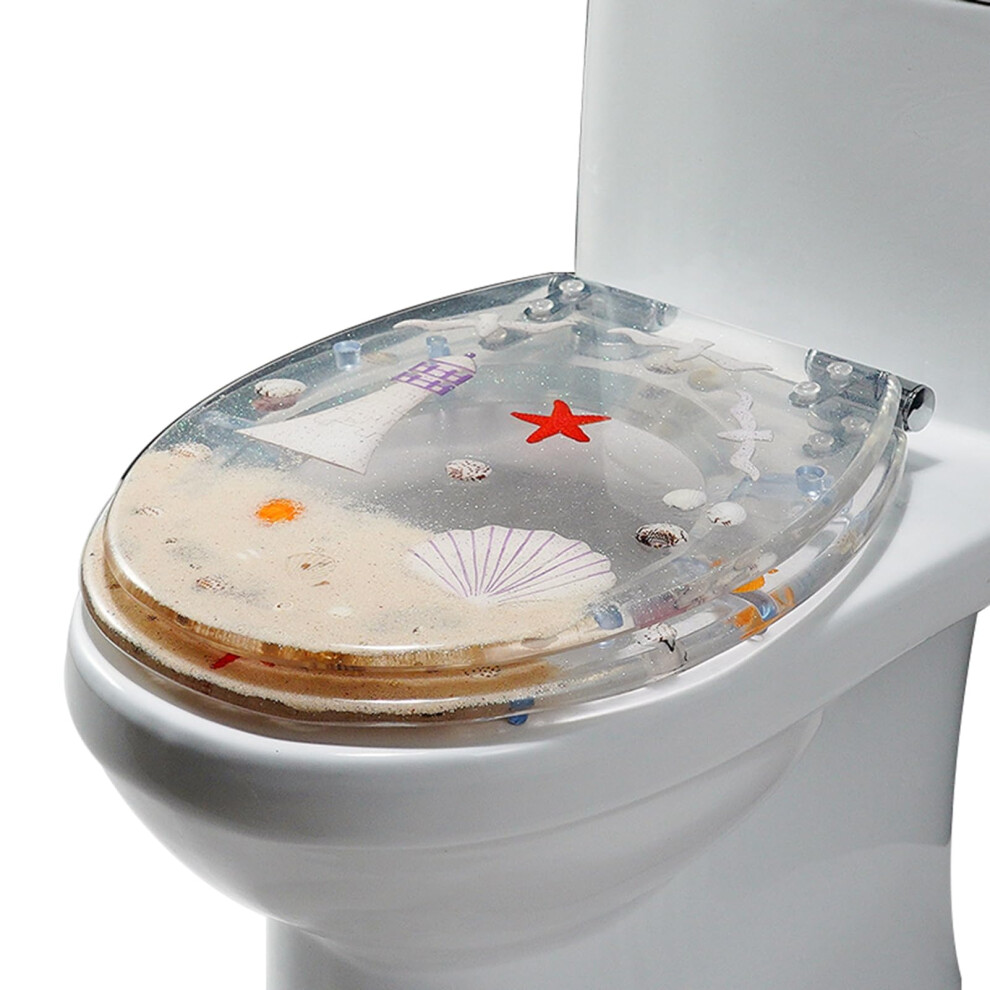 Environmentally Friendly Resin Oval Toilet Seat With Stainless Steel Adjustable Hinge, Quick Release, Blue Sailboat And Dolphin Design 6447073528125