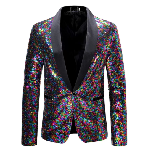 (M)Mens Sequin Glitter Wedding Party Shawl Collar Blazer Jacket