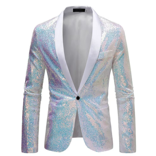 (M)Mens Sequin Glitter Wedding Party Shawl Collar Blazer Jacket