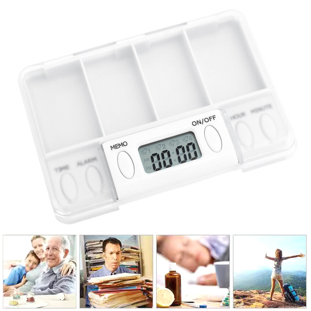 Portable Smart Med Reminder Box ABS 10cm x 7cm with 4 Compartments