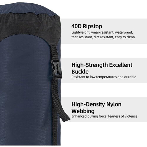 Compression Sack for Sleeping Bag Storage - Small 5-35L 40D Ripstop Fabric, Waterproof, Blue Color 2