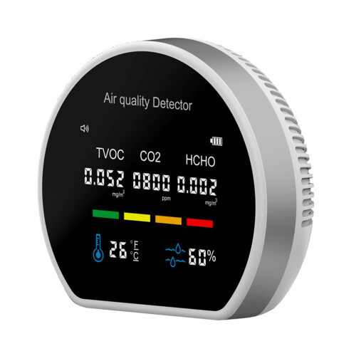CO2 Meter TVOC HCHO Analyzer Temperature Humidity Sensor-Silver