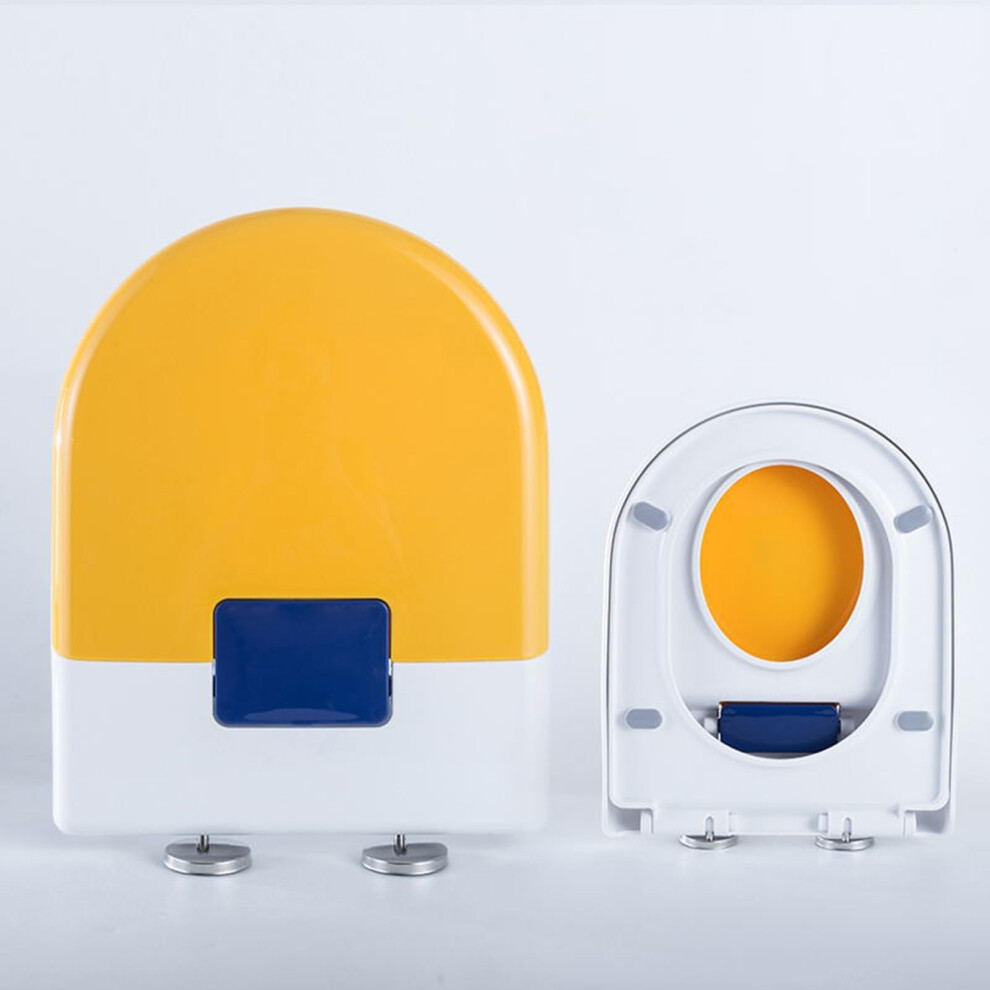 Family Toilet Seat Soft Close With Built-In Toddler Seat, Elongated Potty Training Toilet Lid, Easy Install, 36X45cm Yellow