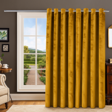 (Mustard, 66" X 84" Single Panel Door Curtain) Thermal Insulated Curtains Ringtop Eyelet Velvet Crushed Curtain Pair with 2 Tiebacks
