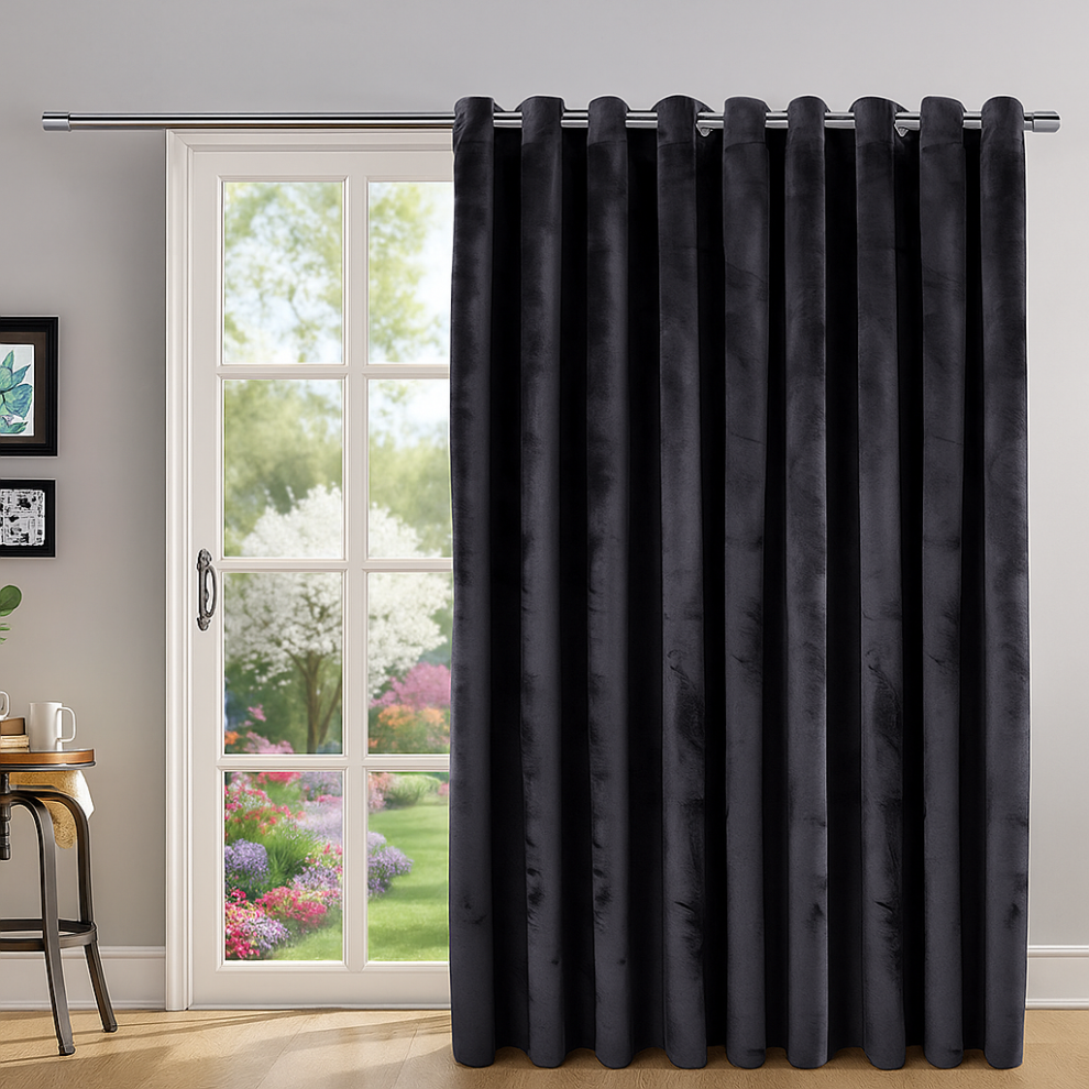 Moonlight Bedding Limited (Charcoal, 66" X 84" Single Panel Door Curtain) Thermal Insulated Curtains Ringtop Eyelet Velvet Crushed Curtain Pair With 2 Tiebacks