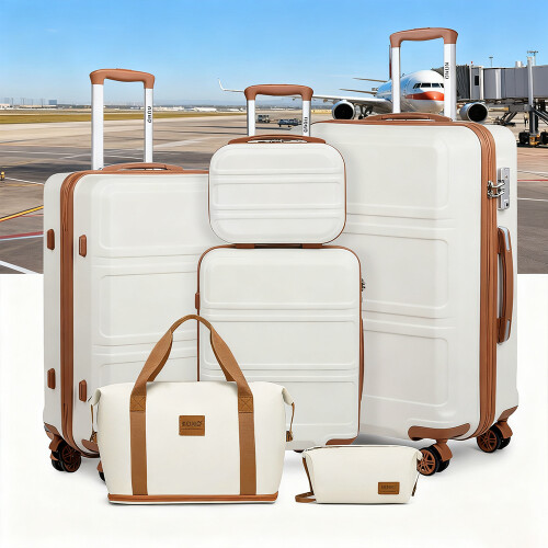 6 Pieces Luggage Travel Set ABS Hard Shell Suitcase With Duffel Bag