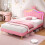 (Pink, PU Leather Bed Frame) 3ft Single Upholstered Bed with LED Headboard 1