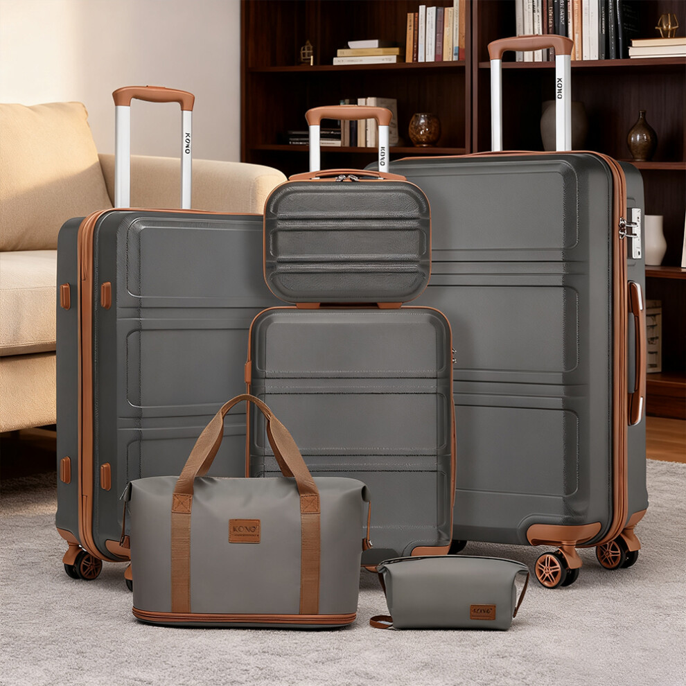 (Grey and Brown) 6-Piece ABS Hard Shell Suitcase Travel Luggage Set-image-OPC-PDP7ZSP-NEW