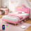 (Pink, PU Leather Bed Frame) 3ft Single Upholstered Bed with LED Headboard 4