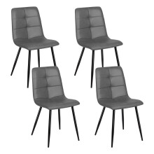 (set of 4) Dining Chairs Set of 2/4/6,Upholstered Faux Leather Cushion Seat and Sturdy Black Metal Legs Kitchen Chair(Grey Retro PU)