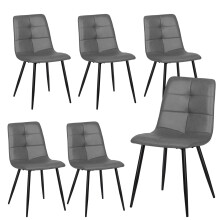 (set of  6) Dining Chairs Set of 2/4/6,Upholstered Faux Leather Cushion Seat and Sturdy Black Metal Legs Kitchen Chair(Grey Retro PU)