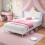 (Cream White, PU Leather Bed Frame) 3ft Single Upholstered Bed with LED Headboard 1