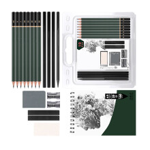 19-Piece Sketch Set with Graphite, Charcoal, Erasers & Storage Box