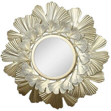 Gold Round Wall Mirror - Hanging Wrought Iron Flower Shaped Wall Mirror for Bathroom, Dressing Room