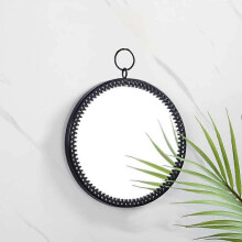 Round Wall Mirror, 1 Piece Black Metal Wall Mounted Decorative Mirror with Hanging Ring, Vintage Gla