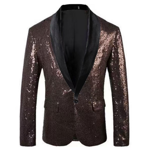 (S)Mens Sequin Glitter Wedding Party Shawl Collar Blazer Jacket