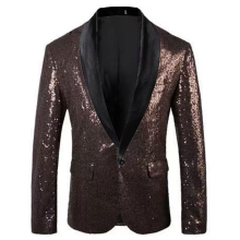(XL)Mens Sequin Glitter Wedding Party Shawl Collar Blazer Jacket