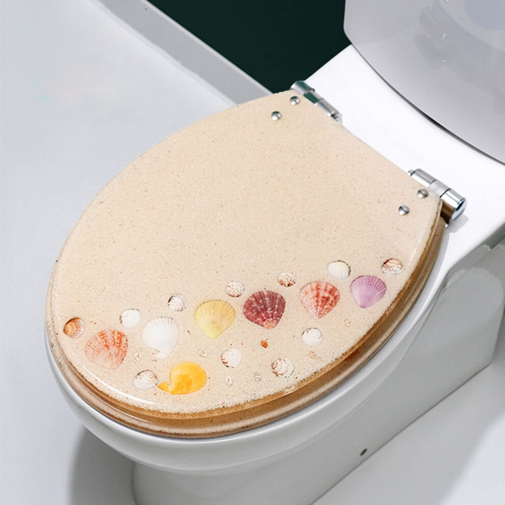 Elongated Toilet Seat With Slow Close Feature, Strong Hinges, Available In Blue And Beige, Universal Fit 6447073529733