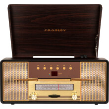 Crosley CR7016A-MA Rhapsody Plattenspieler mit 3 Geschwindigkeiten, Bluetooth, AM/FM-Radio, CD-Player und Aux-Eingang, Mahagoni