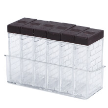 6Pcs Double-Hole Seasoning Box Set, 16x6.5x10.5cm, Coffee & Transparent