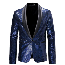 (2XL)Mens Sequin Glitter Wedding Party Shawl Collar Blazer Jacket