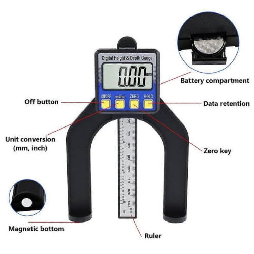 Digital Depth Gauge 80mm Carpentry Height and Depth Gauge with Depth Rod Magnetic Feet Hold Function 2
