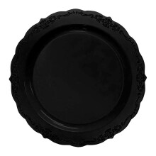 Kaya elegante zwarte vintage rand ronde plastic wegwerp dinerborden (pak van 10) - stijlvol ontwerp perfect voor bruiloften, feesten en evenementen