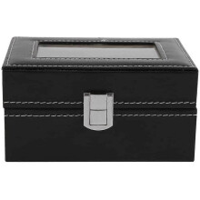 Watch Case Box, 3 Slots PU Leather Black Classic Watch Jewellery Display Storage Organizer Box