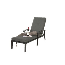 Chaise longue da giardino con cuscino in cotone, chaise longue da piscina regolabile in alluminio antiruggine, grigia (1 pezzo)