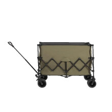 Carrinho de jardim multifuncional dobrável 300 L com rodas para todo o terreno, adequado para uso na praia. Verde militar.